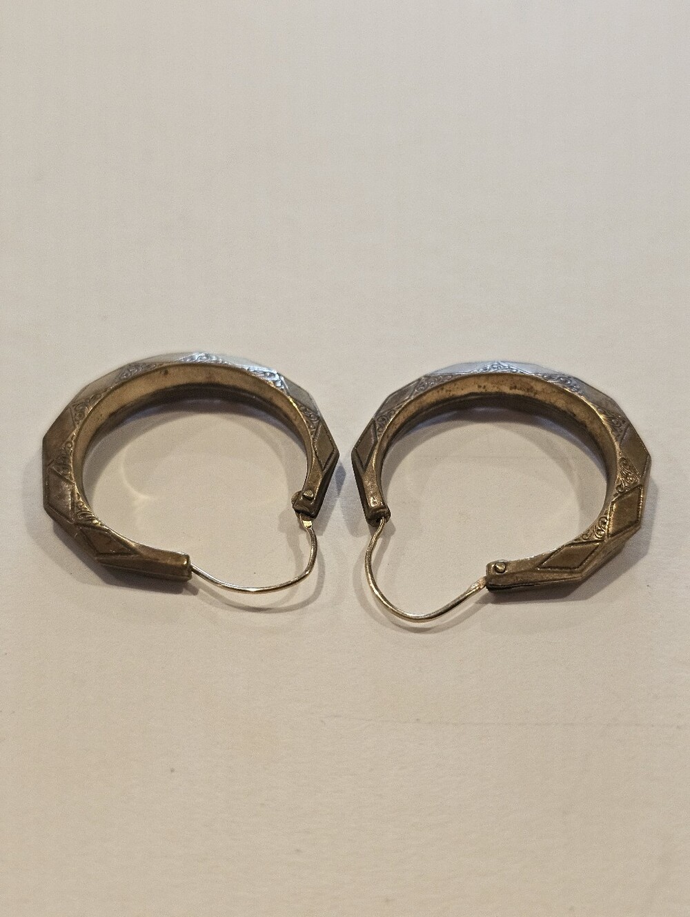 Vintage Etched Diamond Geometric Thick Hoop Earrings
